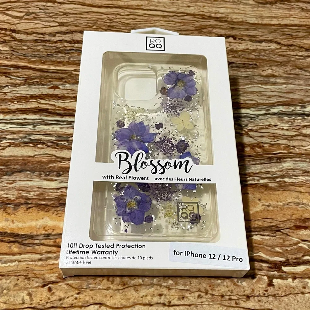 Purple Floral Phone Case Protective Shell Compatible with Apple iPhone 12/12 Pro